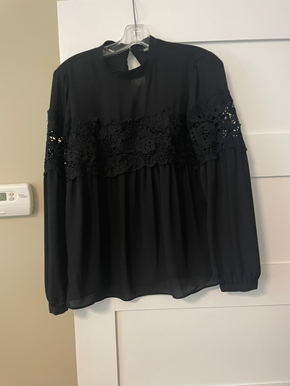 Express Black Lace Yoke Long-Sleeve Blouse